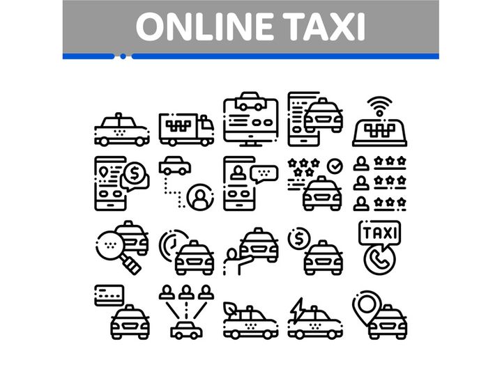 Online Taxi Collection Elements Icons Set Vector