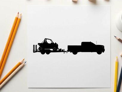 Silhouette of a truck towing a trailer with a vehicle