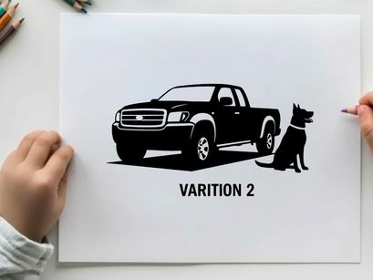 Silhouette of a pickup truck and dog varition 2