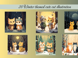 Winter themed cute cat illustrations preview picture