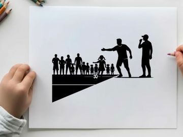 Silhouette of a man guiding children in a soccer game with coach preview picture