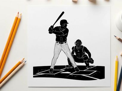 Baseball player silhouette at home plate with catcher