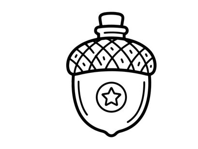 Eichel-Symbol mit Stern. Handgezeichnete Nuss-Illustration für Herbst-Designprojekte.