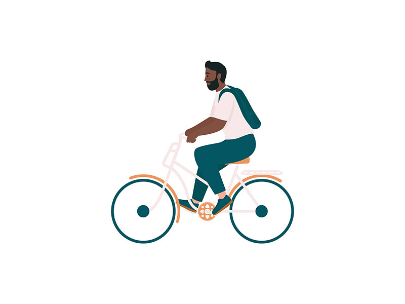 African american man in bicycle flat color vector detailed character