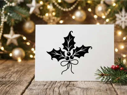 Black and white holly berry icon with ribbon bow for Christmas holiday design elements