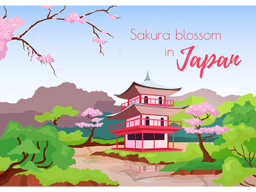 Japanese landscape poster flat vector template preview picture