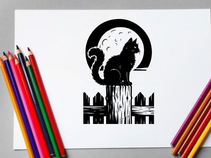 Silhouette of a Howling Wolf in Front of Full Moon at Night