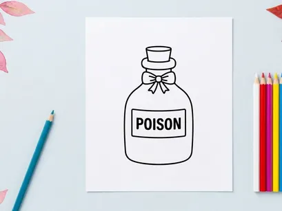 Poison bottle with warning label and cork stopper. Toxic chemical hazard container for safety and danger illustration.
