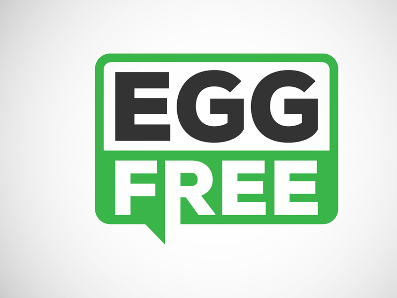 Egg free labels badge logo sign for food package seal. 100 percent egg free flat vector illustration