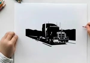 Silhouette of a semi truck on the highway at night