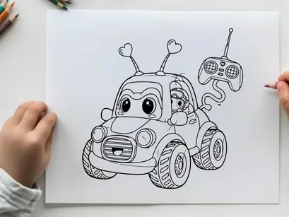 Cute cartoon car with remote control vector illustration