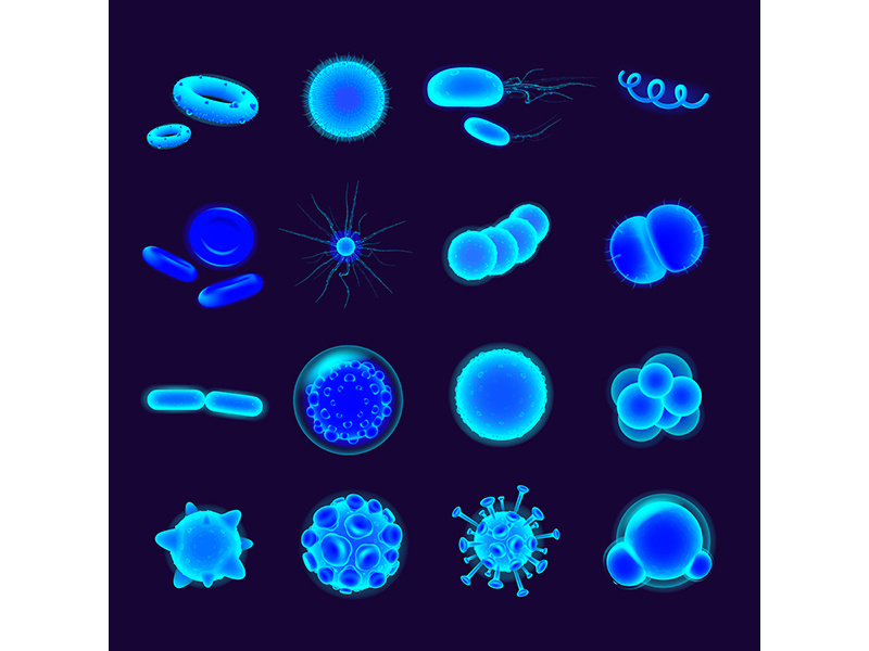 Bacteria realistic vector icons set
