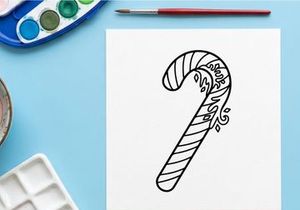 Hand-drawn candy cane illustration for festive holiday Christmas greeting cards and decorations