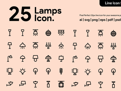 25 Lamp & Light Line Icon