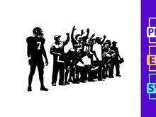 American football team celebrating a touchdown with player number 7 watching