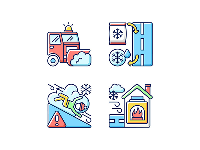 Ice clearing services RGB color icons set