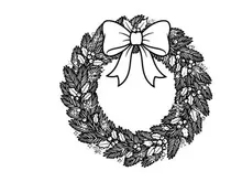 Christmas wreath with bow line art illustration for holiday coloring page design