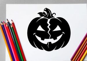 Black Halloween Pumpkin with Carved Jack-o'-Lantern Face