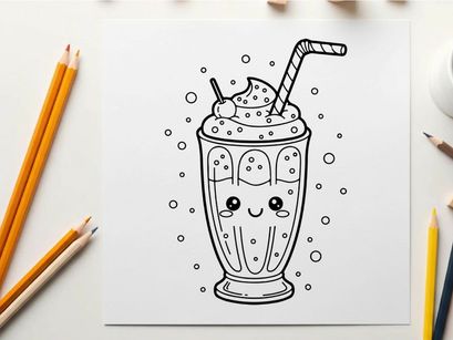 Cute milkshake with smiling face straw vector illustration