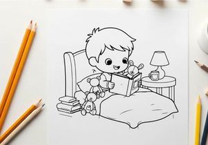 Child reading bedtime story with teddy bears vector illustration