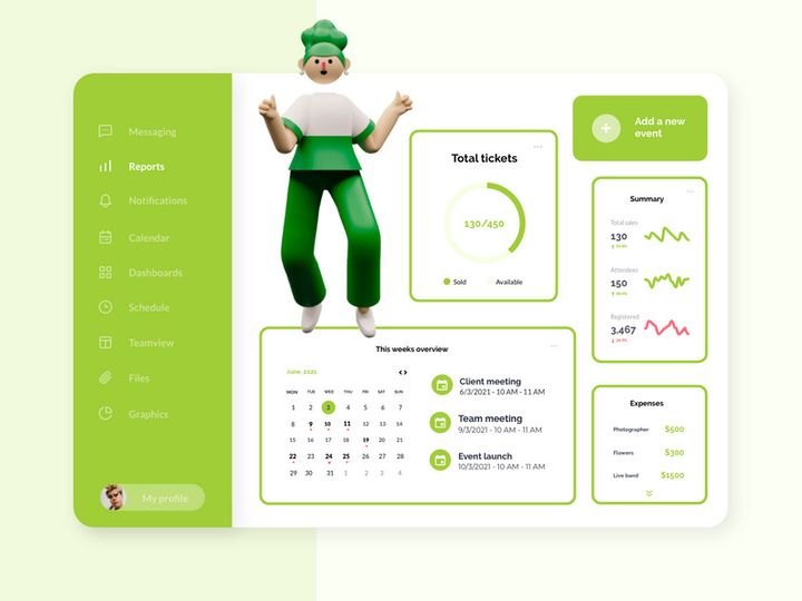 Event Planning Dashboard for Adobe XD