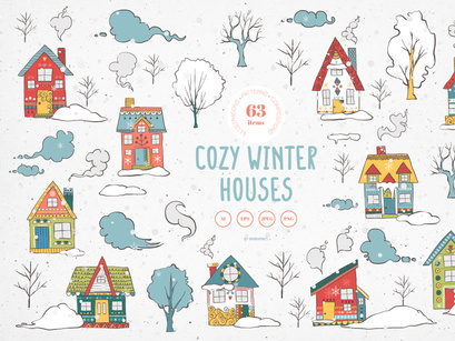 Cozy Winter Houses Vector Illustrations