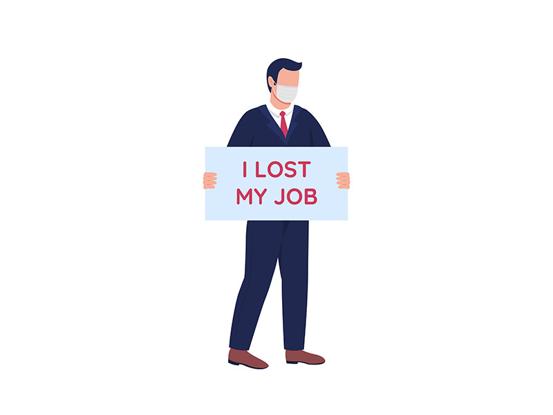 Man in mask fired from job flat color vector faceless character