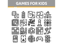 Interactive Kids Games Vector Thin Line Icons Set