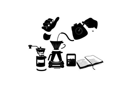 Silhouette of coffee brewing and writing in morning silhouette