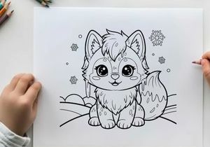 Cute white kitten with flowers vector illustration