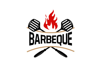 Barbeque Logo, Hot Grill Design With Fire And Spatula preview picture