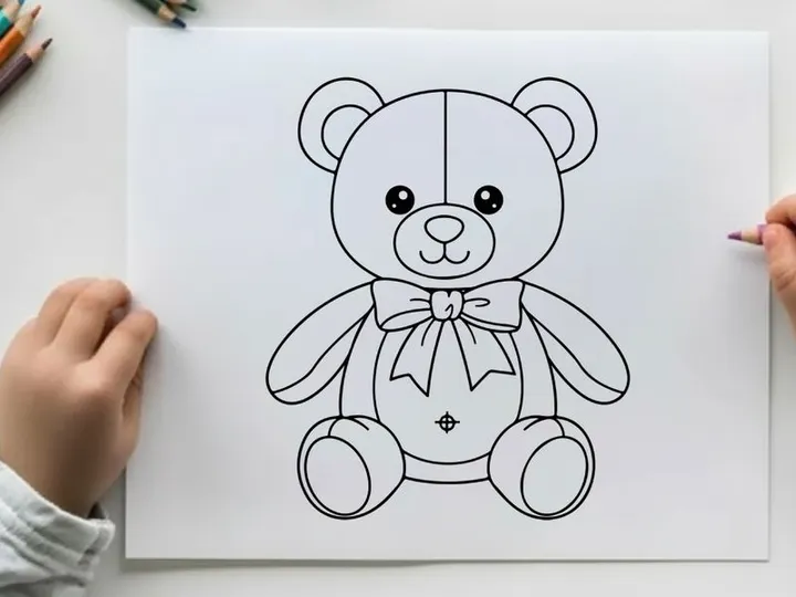 Cute white teddy bear with bow vector illustration