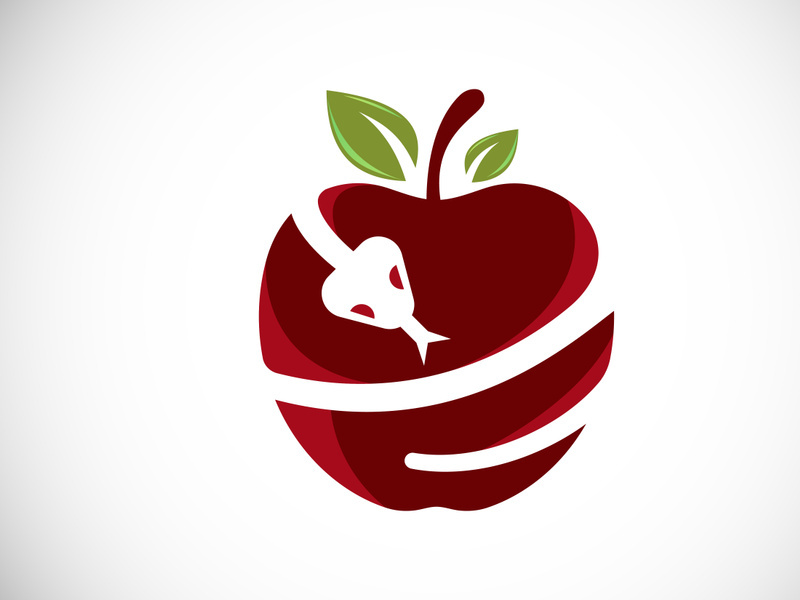Apple with snake logo design vector illustration