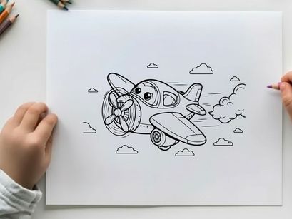 Cute cartoon airplane flying in sky vector illustration