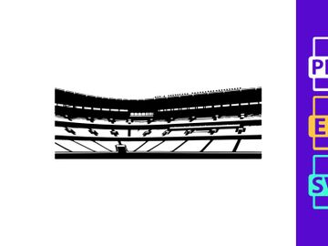 Blurry black and white image of a curved structure with rows of seats preview picture