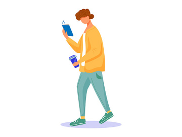 Man with book, coffee flat vector illustration preview picture