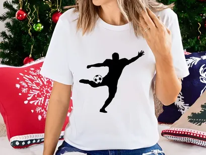 Soccer player kicking a ball in mid air with dynamic movement and skill