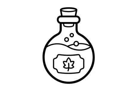 Hand-drawn Halloween potion bottle with magic symbol. Vintage sketch of mystical elixir jar for witch spells and fantasy decor.