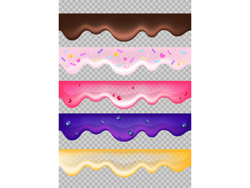 Frostings, pastry glazings, dessert ingredients realistic vector illustrations set preview picture