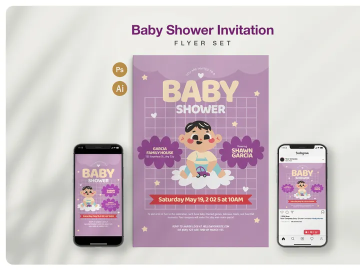 Baby Shower Invitation Flyer Set
