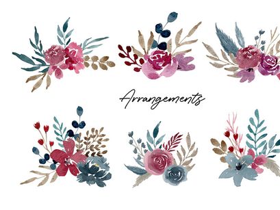 Navy & Burgundy Watercolor Set