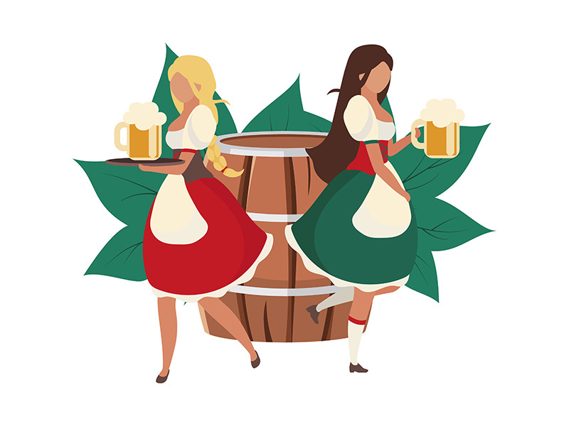Oktoberfest beer maids flat concept vector illustration