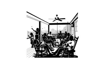 Silhouette of people sitting in rocking chairs on a porch preview picture