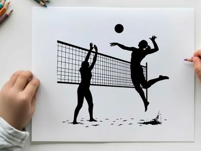 Silhouette of beach volleyball players in action