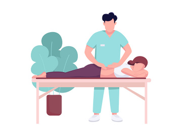 Hospital masseur and patient flat color vector faceless character preview picture