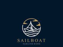 Sail boat logo water lines hipster design minimalist template