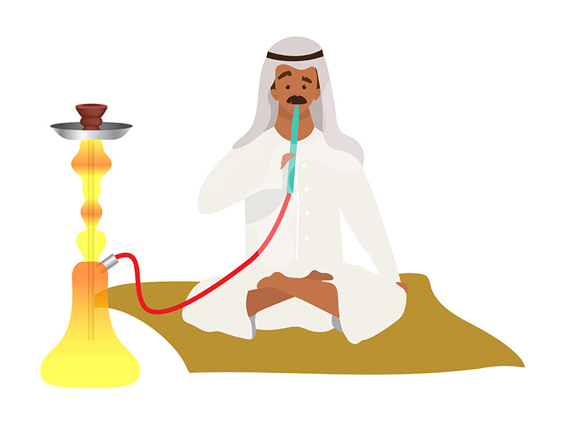 Muslim man smoking hookah flat color vector faceless character