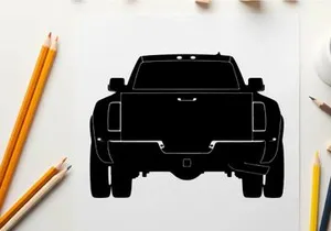Silhouette of a pickup truck facing forward on a white background