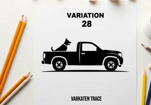 Silhouette of a pickup truck with a dog in the bed