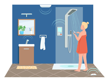 Girl in smart bathroom flat color vector faceless character preview picture